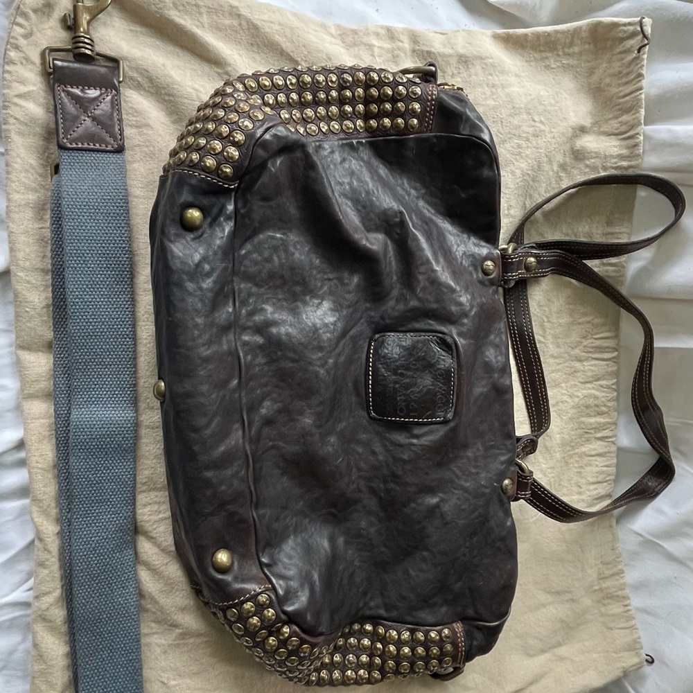 RARE Campomaggi Italian Leather Studded Boston Bag with Crossbody Strap